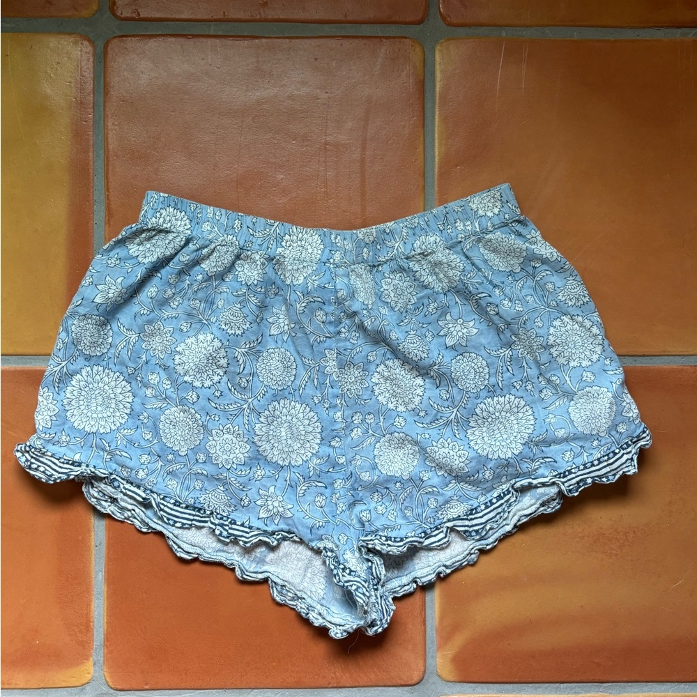 Cleobella Blue Floral Shorts size medium flowy floral cotton sleep shorts